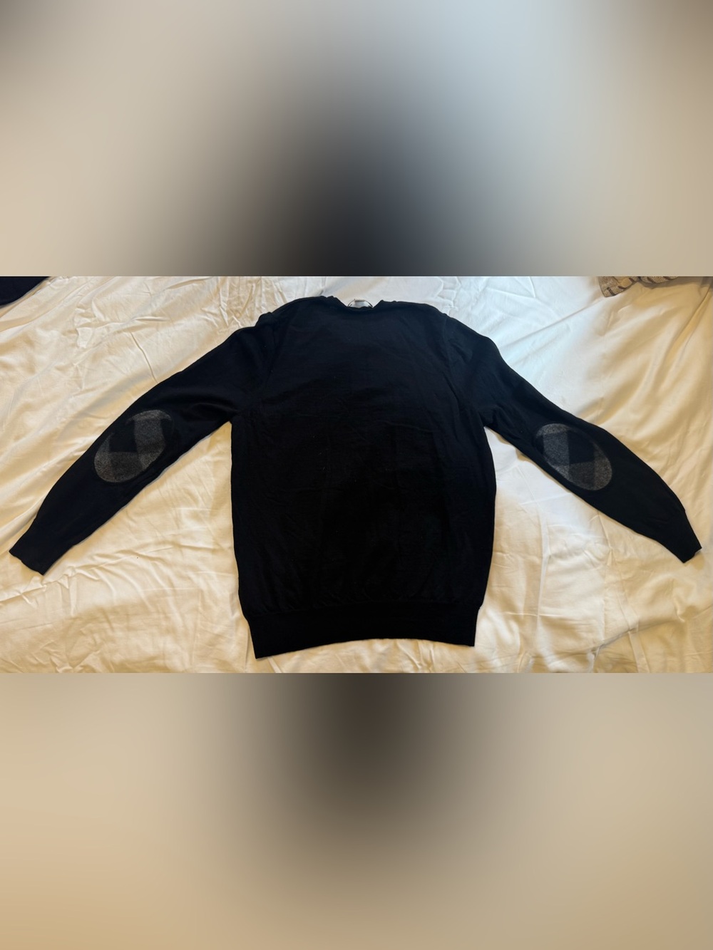 Burberry Black Crewneck Sweater with Check Elbow Patches